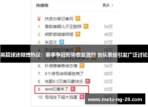 英超球迷微博热议：赛季争冠形势愈发激烈 各队表现引发广泛讨论